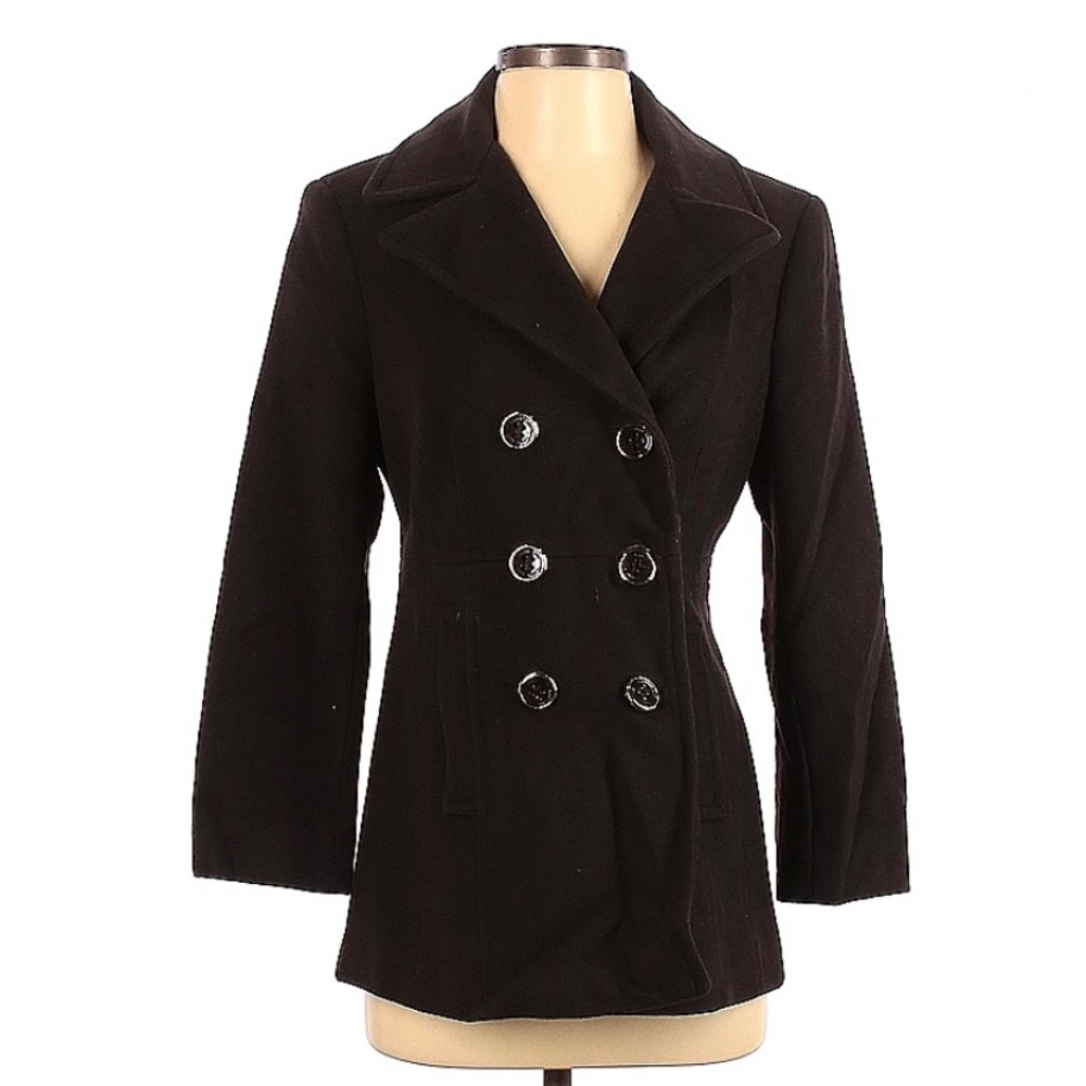 Calvin Klein Women's Size 2 Petite Wool Cashmere Blend Black Peacoat Jacket
